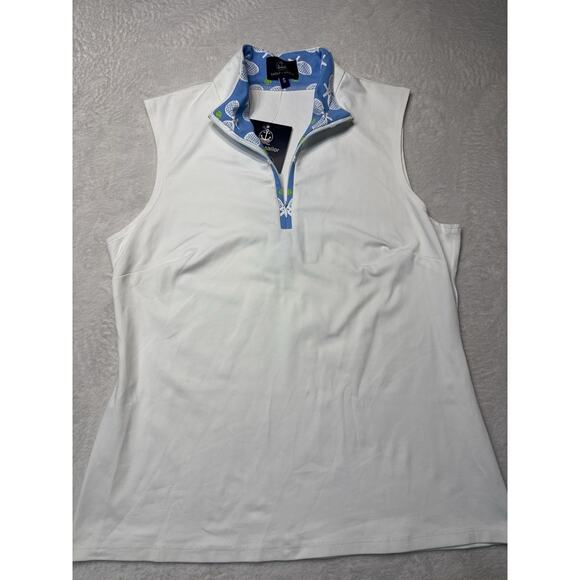 Sailor-Sailor Britt Sleeveless Tennis Top White Tennis Life Blue SZ S UPF 50+ NW - Picture 1 of 12